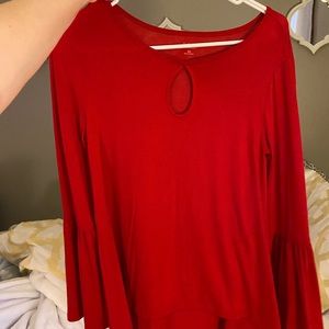 Red long sleeve shirt w/ ruffle sleeves
